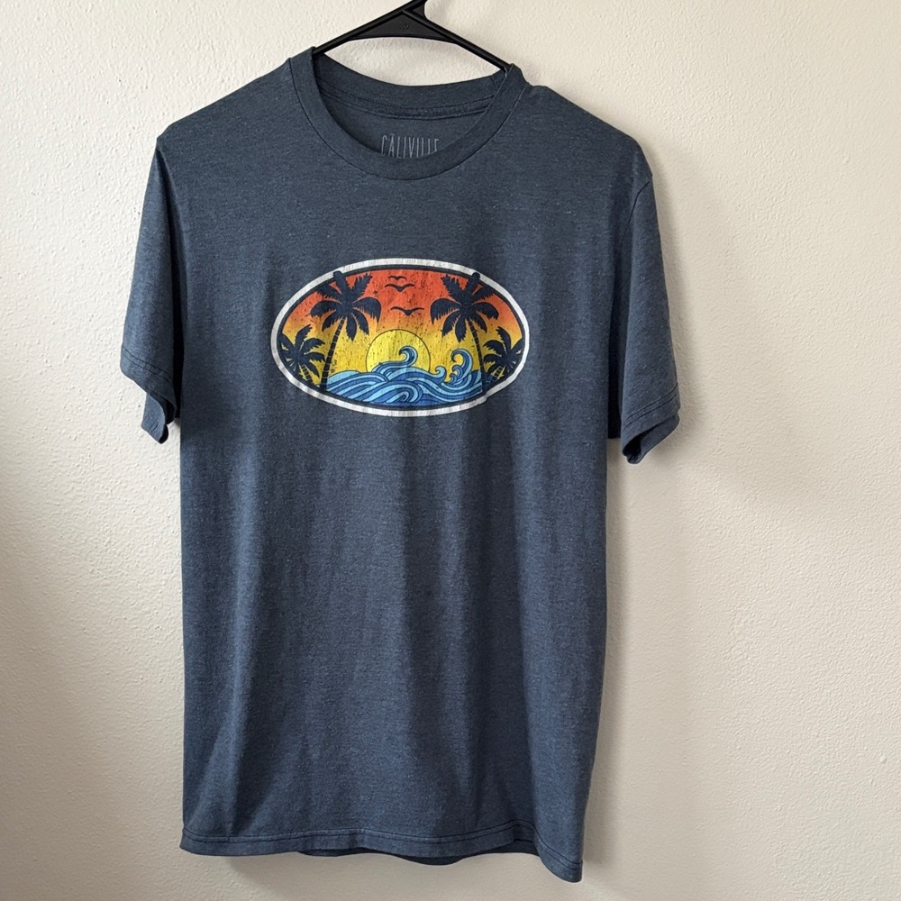 Old Navy Navy Blue Tropical Graphic Tee